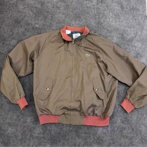 MEN Vintage 1980s Izod Lacoste Bomber Jacket Medium Harrington Brown Plaid Lined